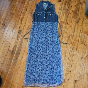 1990s Blue Sleeveless Maxi Sundress